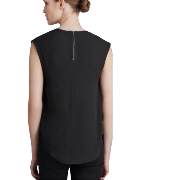 HELMUT LANG RESID PRINT BLACK SOLID BACK ROUND NECK SLEEVELESS SATIN BLOUSE - Picture 3 of 15